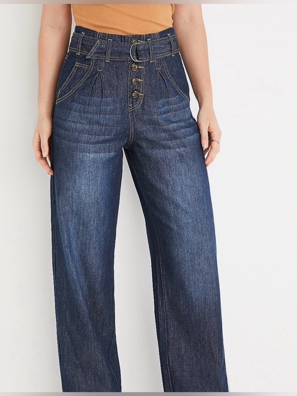 Maurices High-Waist Wide-Leg Dark Blue Jeans 100%cotton